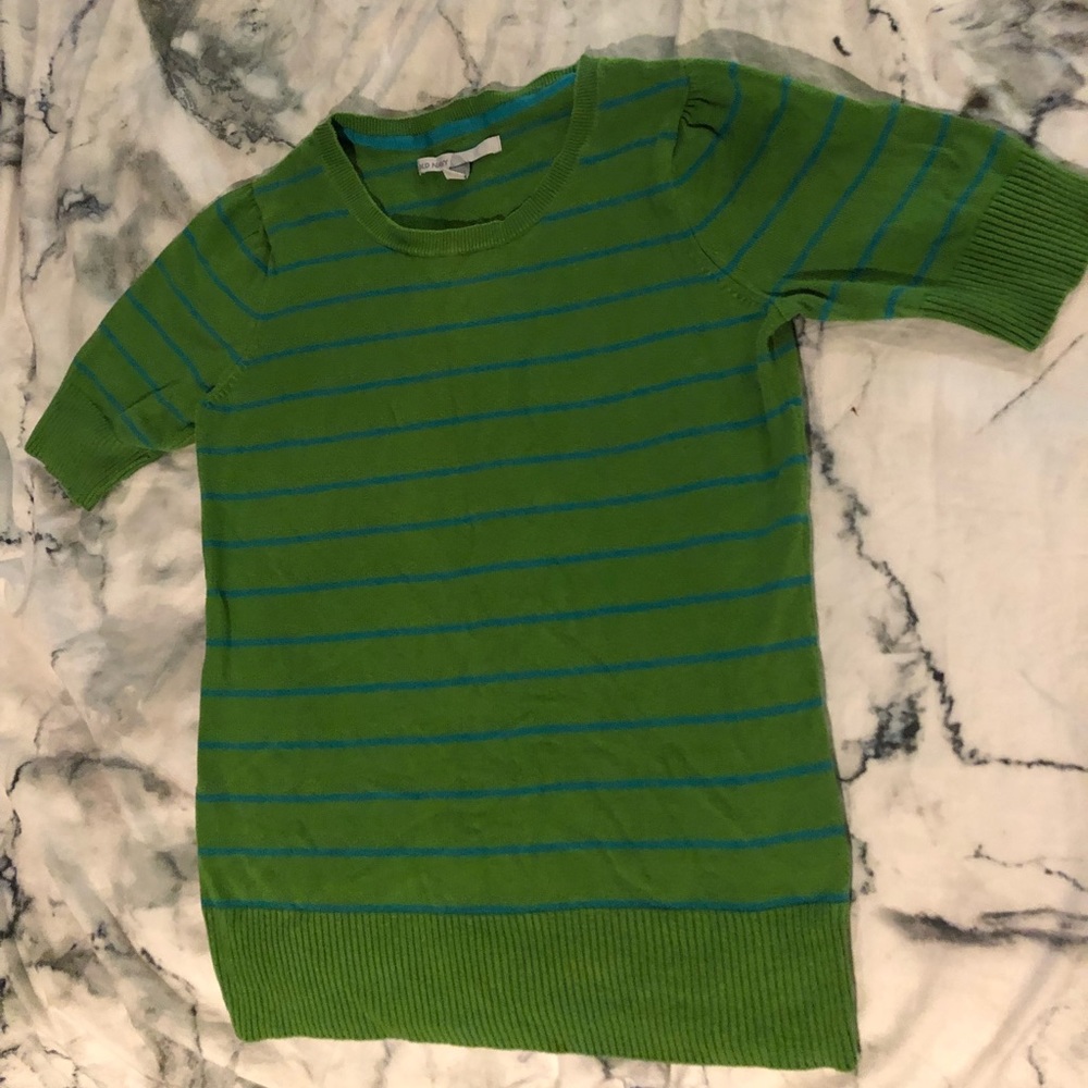 OldNavy Shirt Green/Blue stripes mid arm shelves